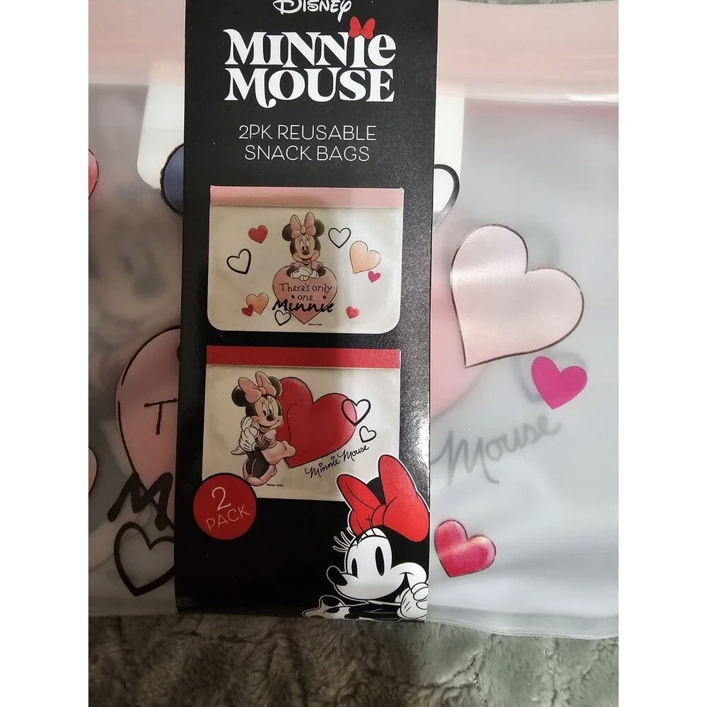 Disney Minnie Mouse Reusable Snack Bags 2pk Snack Size Plastic Kids NWT